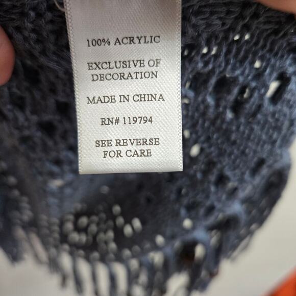 Artesia Womens Boho Crochet Duster Cover-up Size M Blue Beaded Open Knit Boho - Picture 10 of 12